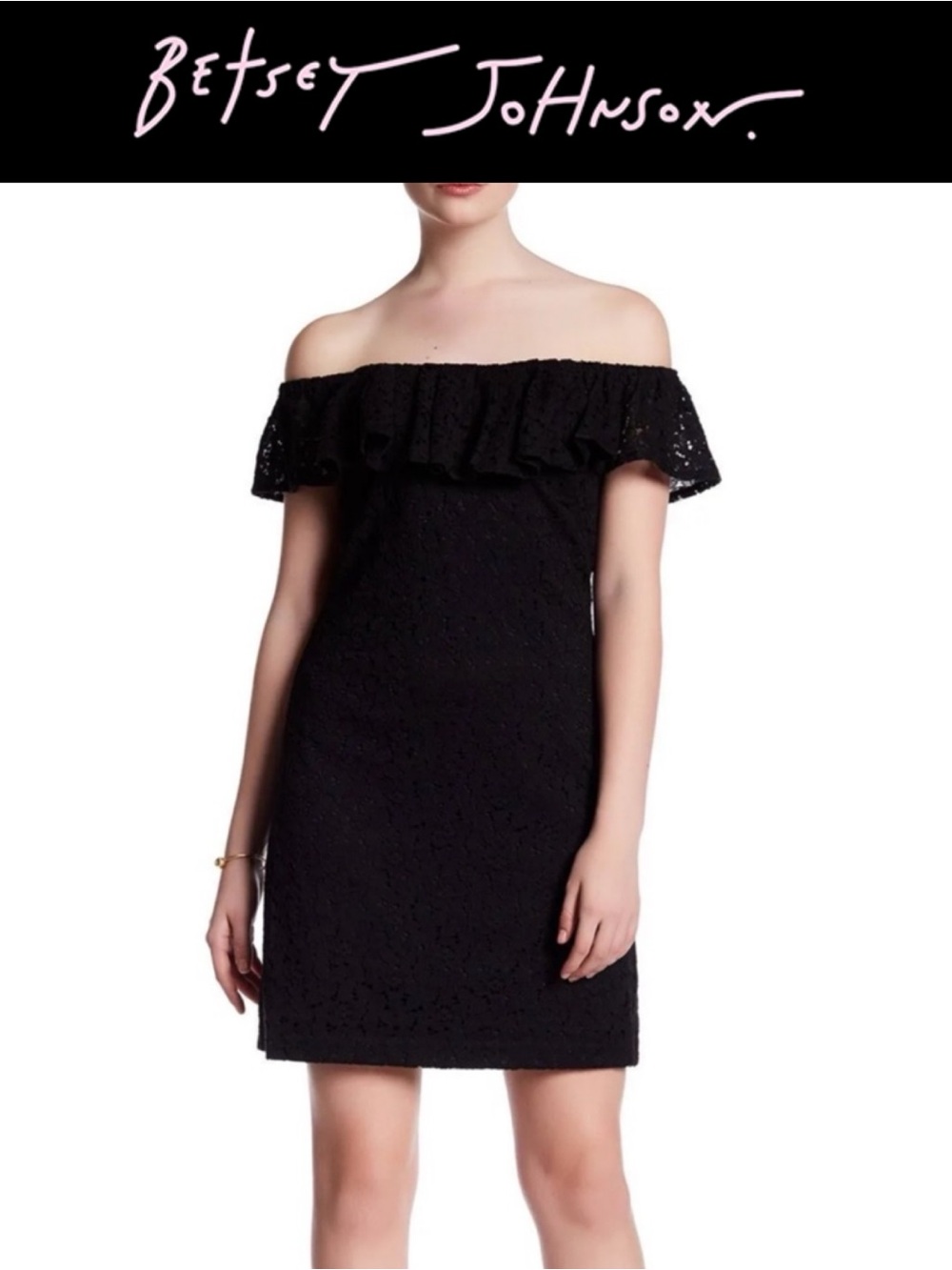 Y2K BETSEY JOHNSON BLACK LACE OFF THE SHOULDER PARTY DRESS SIZE 2
